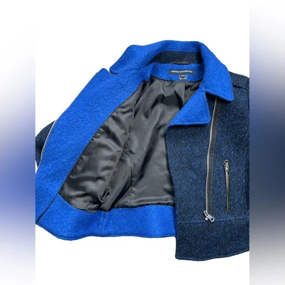 French Connection Electric Blue Wool Blend Motor Biker Jacket Size 6 - Picture 9 of 14